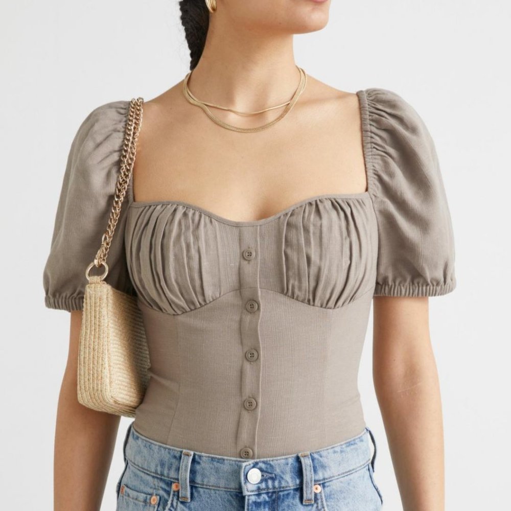 & Other Stories Womens Puff Sleeve Jacquard Top Mole